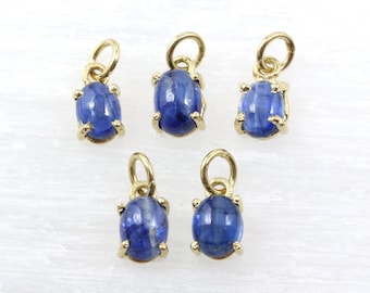 Vermeil Kyanite Oval Charm Bezel Set Smooth Pendant Drop Gemstone Charm Gold Prong Bezel Dark Blue Stone Charm, Natural Tiny Gemstone