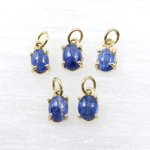 Vermeil Kyanite Oval Charm Bezel Set Smooth Pendant Drop Gemstone Charm Gold Prong Bezel Dark Blue Stone Charm, Natural Tiny Gemstone