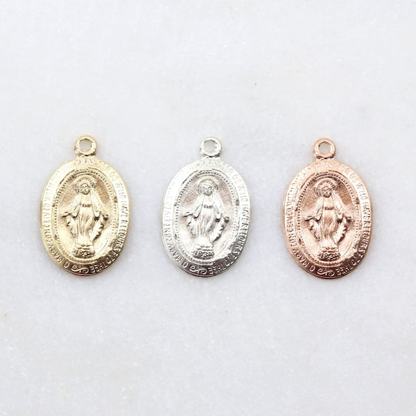 Small Virgin Mother Mary Miraculous Medal Oval Pendant Charm 9mm x 13mm Religious Charm Oval Medallion Healing Prayer Catholic Charm
