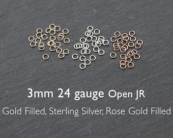 25 pcs - 3mm 24 gauge Open Jump Ring - 14K Gold Filled, Sterling Silver, Rose Gold Filled, Jewelry Necklace Findings, Small Ring Circle