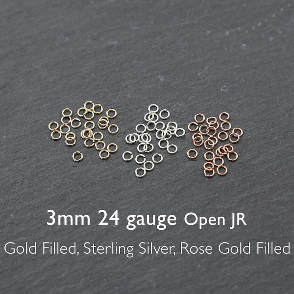 25 pcs - 3mm 24 gauge Open Jump Ring - 14K Gold Filled, Sterling Silver, Rose Gold Filled, Jewelry Necklace Findings, Small Ring Circle