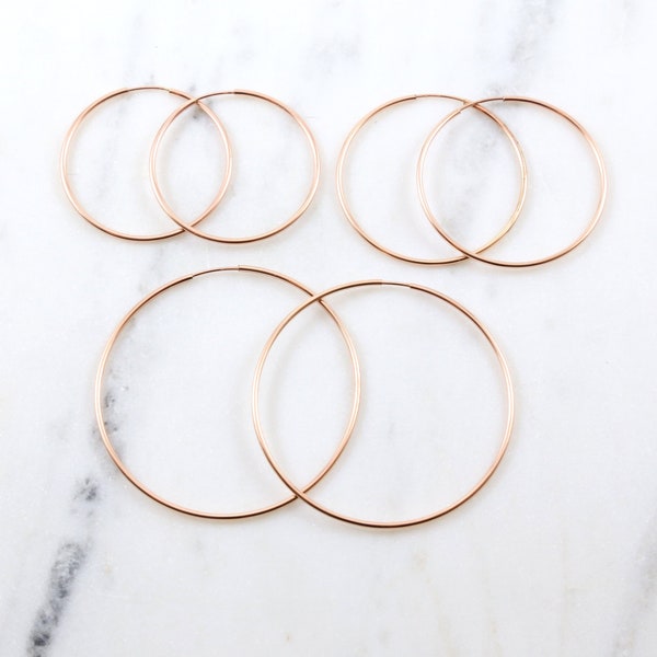 Rose Gold Filled Endless Hoop Earrings, Large Size (Pair)