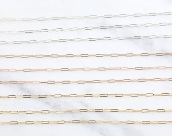 2 x 5 mm or 14 carats chaîne, délicat maillon plat allongé, rectangle, trombone chaîne boîte, chaîne en argent sterling au pied