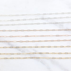 2x5mm 14K Gold Filled Chain Delicate Elongated Flat Link Rectangle Paperclip Chain Box Chain Paper Clip, Sterling Silver Chain by the Foot