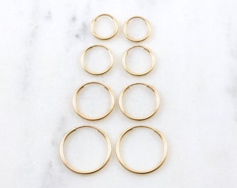 1 Pair Small 14K Gold Filled Endless Hoop Earrings Gold Hoops, 9mm, 12mm, 14mm, 16mm, Earring Wires Earring Hook Component