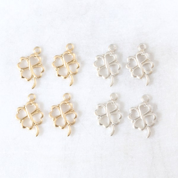 4 pcs Small Thin Lightweight Clover Charm Permanent Jewelry Charm 14K Gold Filled or Sterling Four Leaf Clover Charm Good Luck Lucky Charm