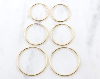 1 Pair Medium 14K Gold Filled Endless Hoop Earrings Gold Hoops, 20mm, 24mm, 30mm, Earring Wires Earring Hook Component