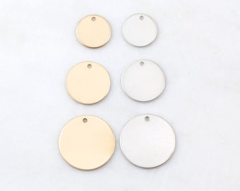 Disco de estampación circular de 10 mm, 13 mm, 16 mm, medallón de moneda, chapado en oro de 14 quilates, plata de ley, calibre 20, colgante de estampación, metal redondo para grabado en blanco