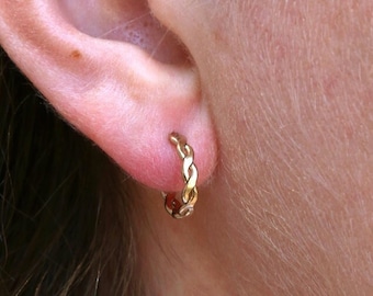 1 Pair Modern Dainty Twisted 14K Gold Filled Endless Hoop Post Earrings 3/4 Gold Hoops, Earring Wires Earring Hook Component Thick Hoop Post