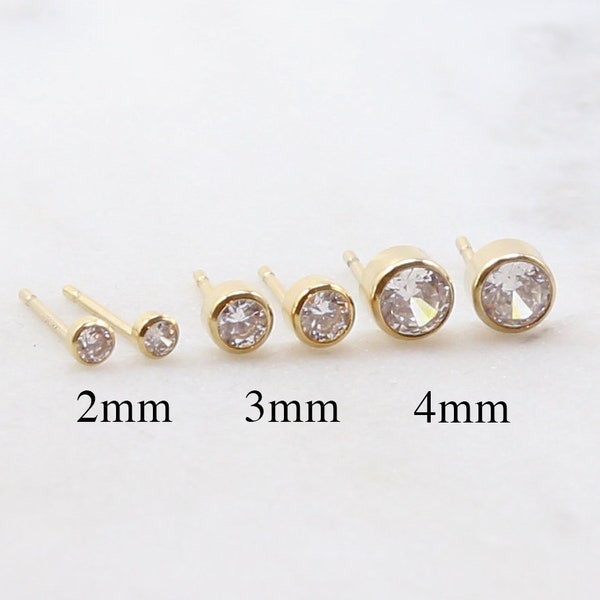 14k Gold Filled CZ Cubic Zirconia 2mm, 3mm 4mm Post Small Stud Earring Crystal Stud Dainty Minimal Unique Earring Findings with Backings