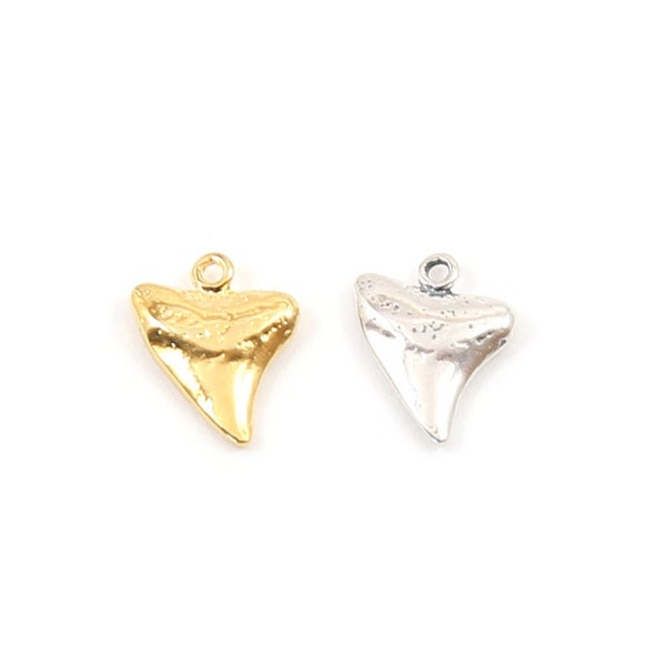 Small Flat Shark Tooth Charm in Vermeil Gold or Sterling Silver Ocean Nature Boho Sea Beach Life Ocean Lover Hawaii Travel Pendant