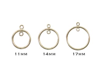 Round Earring Chandeliers Circle With Inner Loop 14K Gold Filled, Ring Circle Disc Coin Charm 11mm, 14mm, 17mm Disc Round Connector