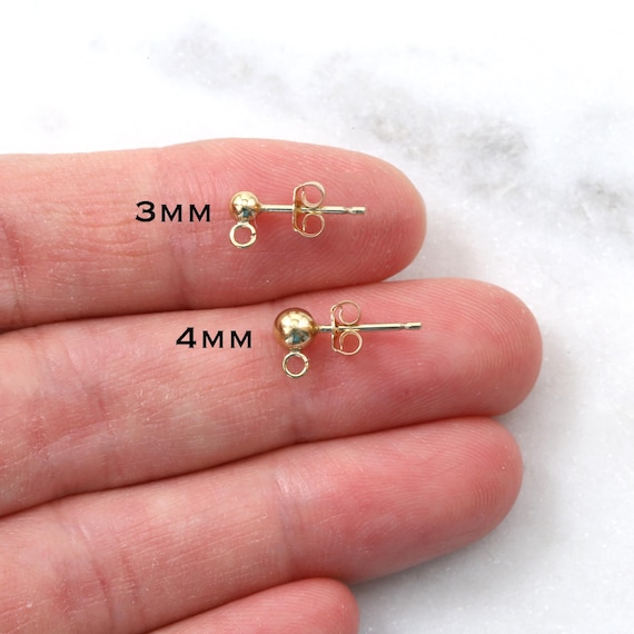 14k Gold Filled Ball Posts with Open Ring,  Round Earring Post Small Stud Earring Stud Earring Component, 3mm Ball Post, 4mm Ball Post