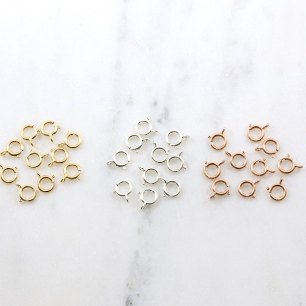 10 pcs - 6mm Spring Ring Clasp Open Ring Clasp Necklace End Findings in Gold Filled, Sterling Silver, Rose Gold Filled