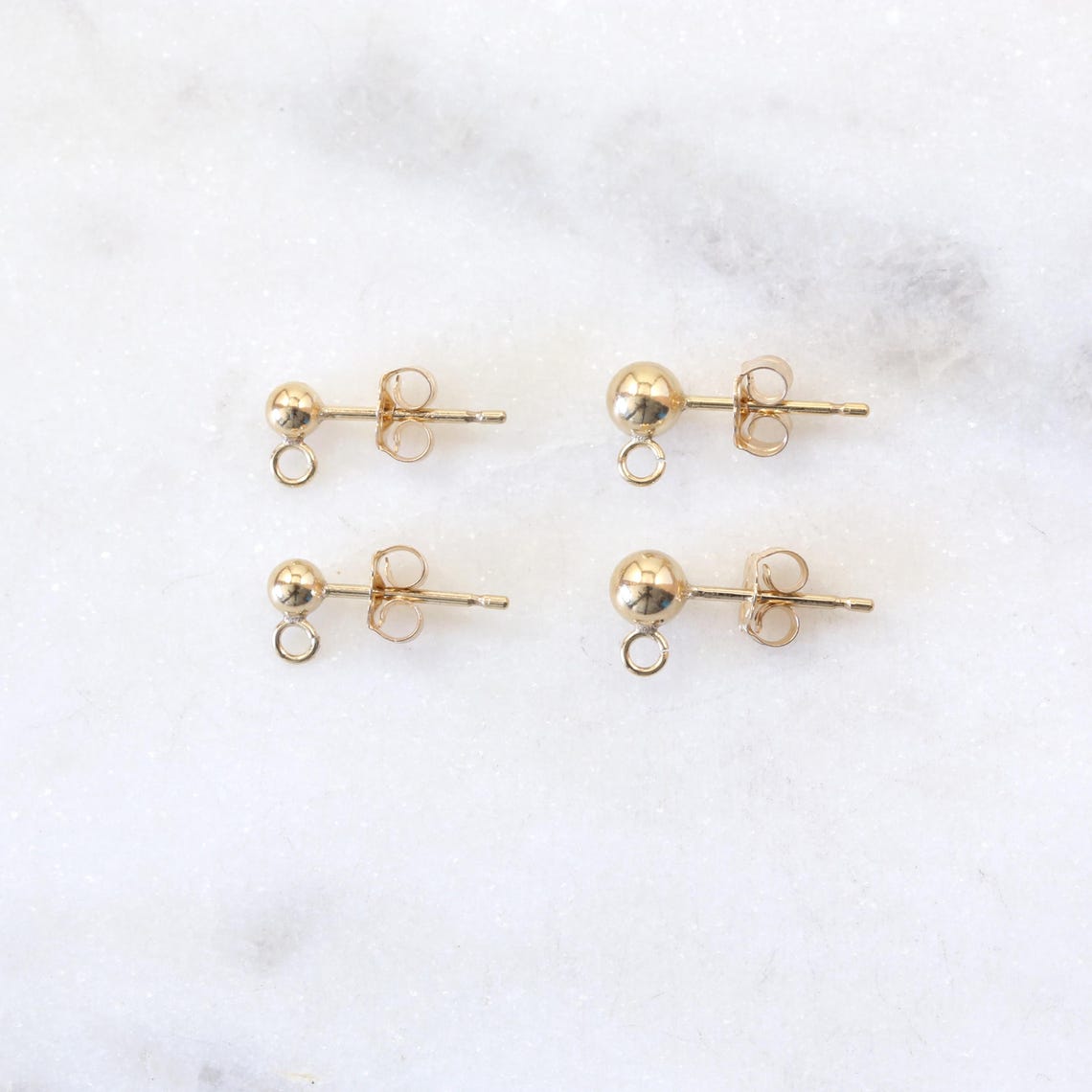 14k Gold Filled Ball Posts With Open Ring, Round Earring Post Small ...