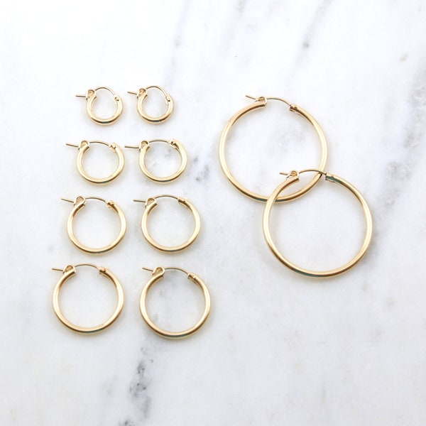 1 Pair Thick Latch Click Hoops 14k Gold Filled Jewelry Gold Earrings Modern Jewelry Thick Tube Earring Findings 12mm, 15mm, 22mm, 34mm Hoops