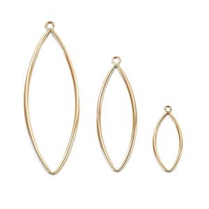 Marquise Pointed Oval Charm With Loop Drop 14K Gold Filled Ring, Earring Component Charm 22mm, 31mm, 39mm Wire Connector, Open Link Charm