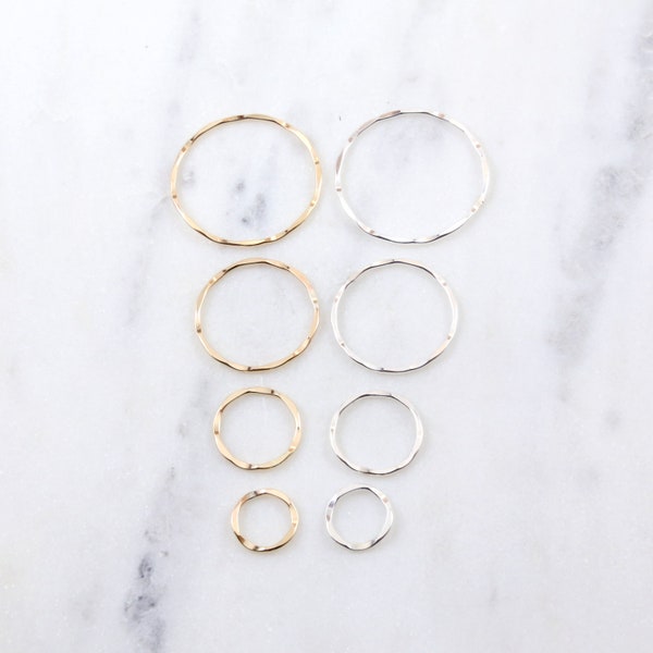 Delicate Textured Hammered Sterling Silver, Gold Filled Ring Circle Disc Coin Charm, 26mm, 21mm, 15mm, 11mm Round Connector Link