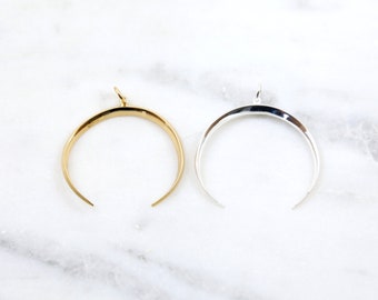 Extra grote maansikkelhoorn bedel 14k verguld of sterlingzilver ondersteboven slagtand hanger Boho Boho C-vorm Curve 925-zilver