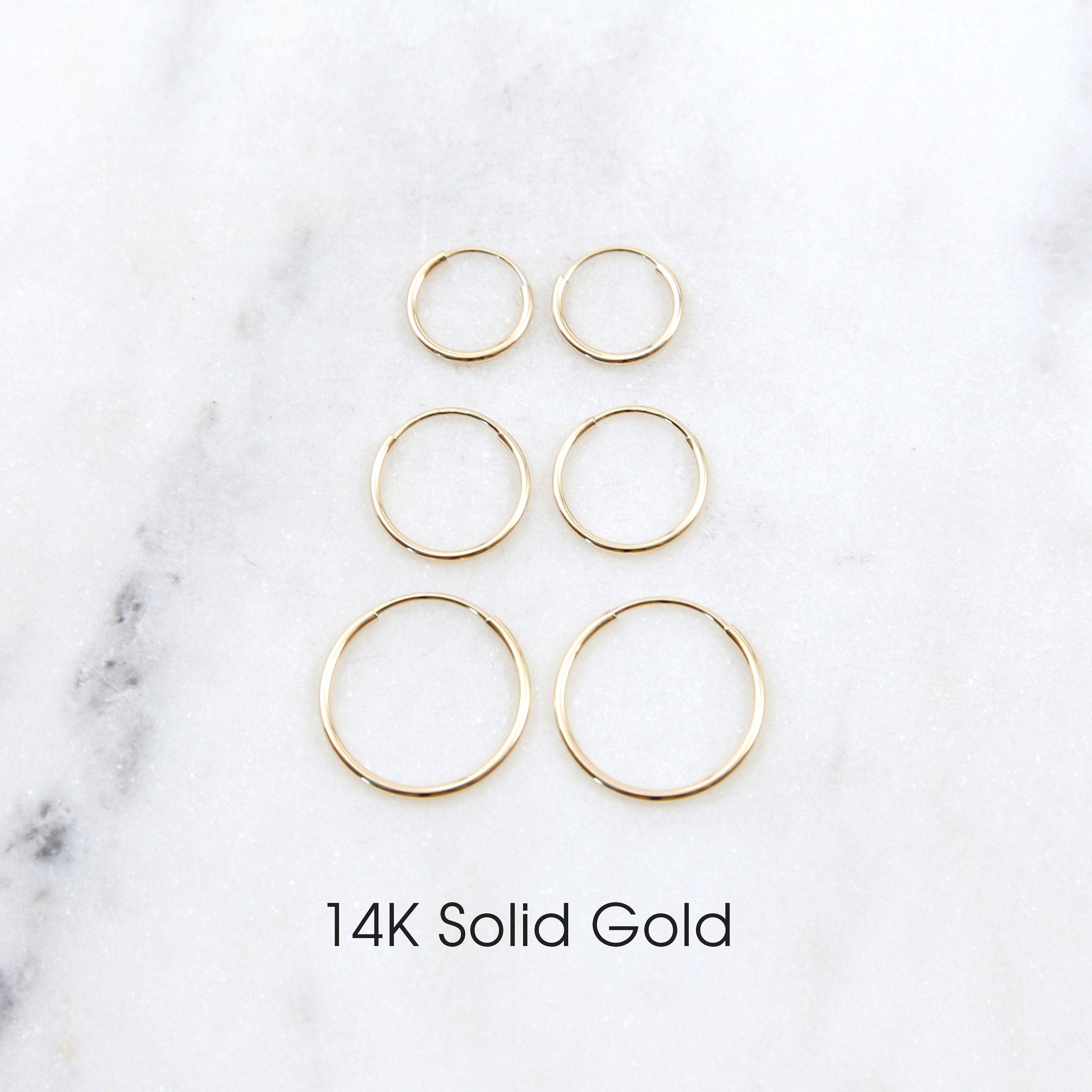 ピアス LESS IS MORE 14K Gold 27mm Pipe Ring Earrings 14K SOLID Gold Endless Hoop Earrings 1 Pair Thin Small Gold