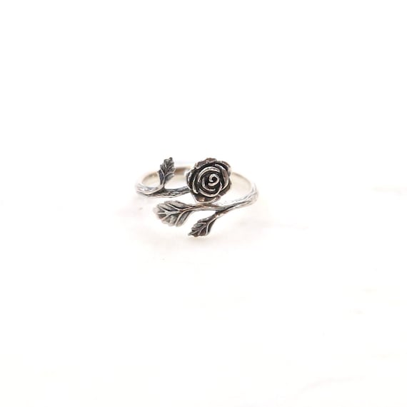 Rose with Stem and Leaves Charm Sterling Silver, Made in the USA Rose with Stem and Leaves Charm Sterling Silver, Made in the USA