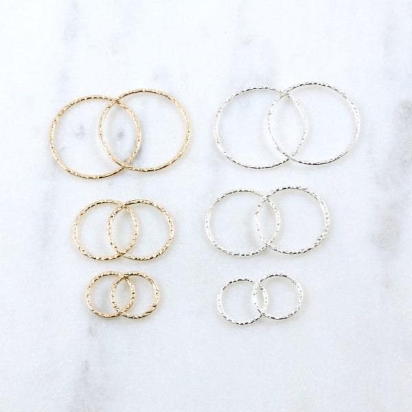 2pcs- Textured Hammered Sterling Silver or Gold Filled Ring Circle 20mm, 14mm, or 10mm Disc Leather Connector Statement Round Connector Link