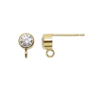 14k Gold Filled CZ Cubic Zirconia 4mm Post Stud with Loop Ring Earring Component Dainty Minimal Unique Earring Findings - Includes Backings