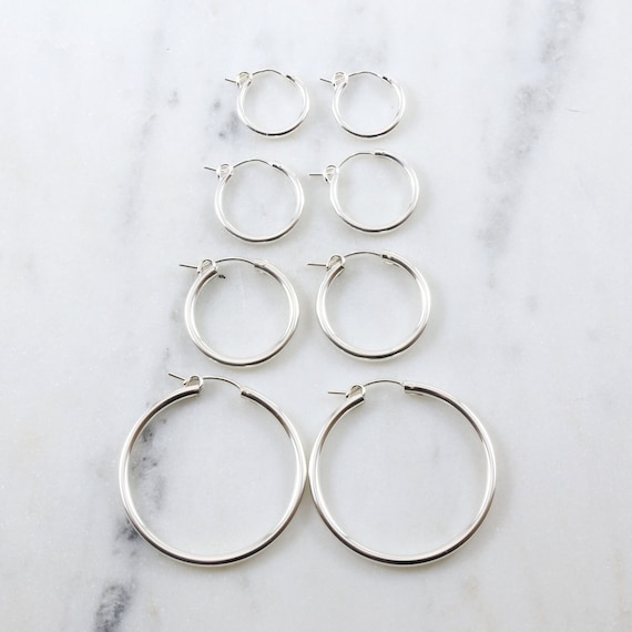Hoop Earrings 34mm Hammered Sterling Silver Click Close Hoop Earrings 34mm Hammered Sterling Silver Click Close