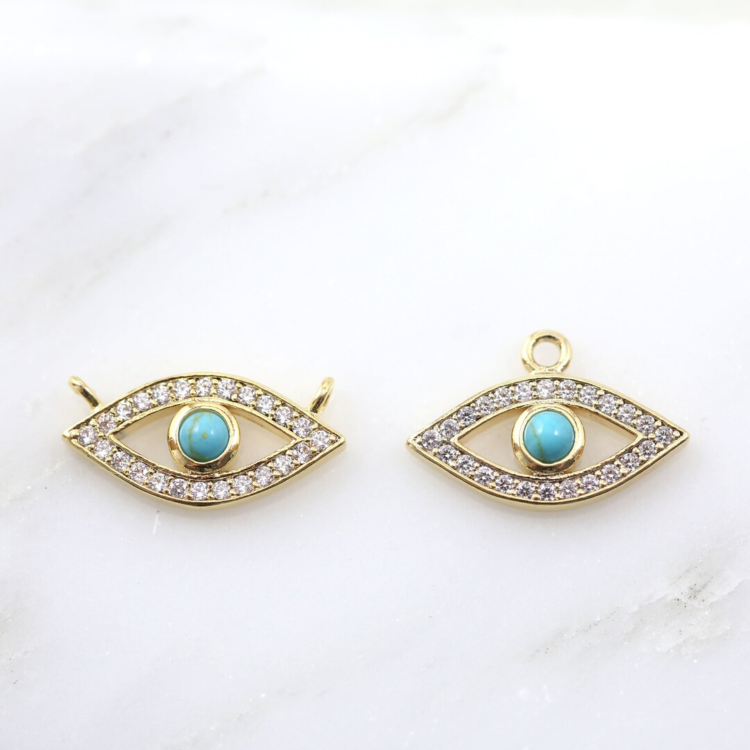 Turquoise Gold Evil Eye CZ Charm Stone Evil Eye Connector Gold - Etsy