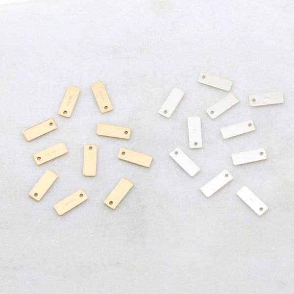 10 pcs Small Rectangle Quality Tag with Hole 3mm x 8mm 14K Gold Filled, Sterling Silver, Dog Tag, Stamping Pendant Gold Name Plate Tag
