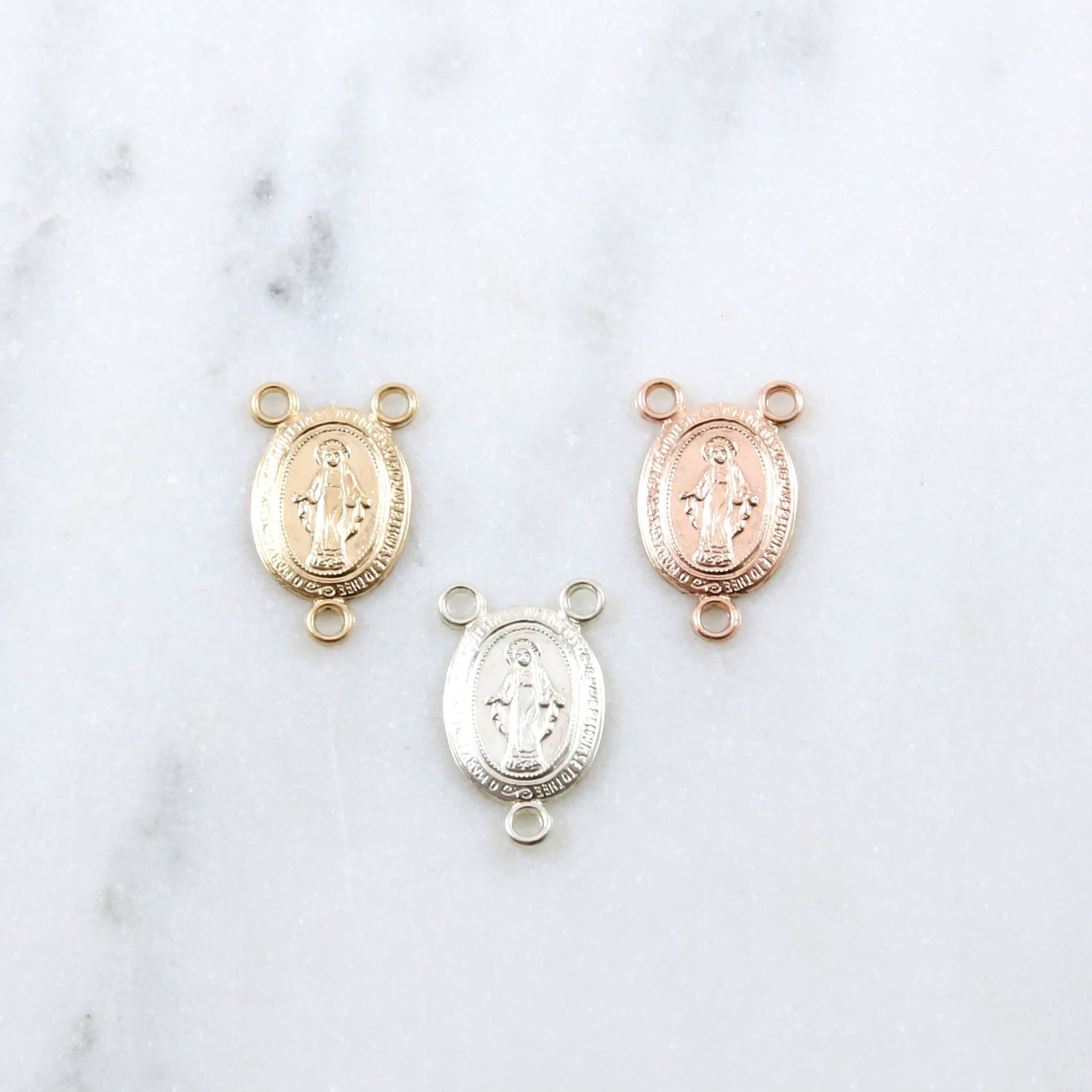 Small Mary 3-way Y Connector Rosary Charm - 9x16mm Religious Gold