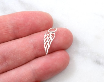 Small Sterling Silver Angel Wing Outline Connector Charm, Bracelet Connector, Sterling Silver Angel Wing Guardian Angel Permanent Jewelry