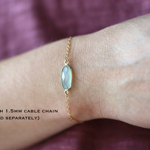 1 pc Gold Aqua Chalcedony Light Blue Skinny Connector Link Gemstone Rectangle Charm Gold Rim Bezel Gemstone Connector Gold Faceted Stone image 2