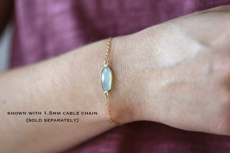 1 pc Gold Aqua Chalcedony Light Blue Skinny Connector Link Gemstone Rectangle Charm Gold Rim Bezel Gemstone Connector Gold Faceted Stone image 2
