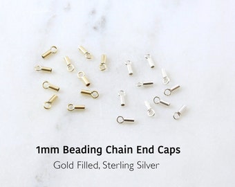 10 Pieces 1mm Beading Chain End Crimp Cap Solder Cap Closed Ring Clasp for Thin Necklace Chain End Findings in Gold Filled, Sterling Silver