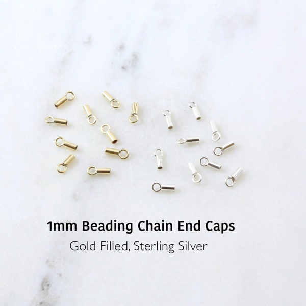 10 Pieces 1mm Beading Chain End Crimp Cap Solder Cap Closed Ring Clasp for Thin Necklace Chain End Findings in Gold Filled, Sterling Silver