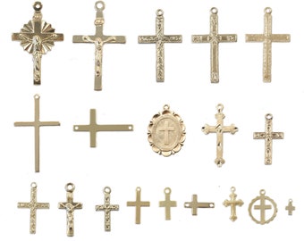 14K Gold Filled Cross Pendant, Cross Charms, Connector Cross Charm Permanent Jewelry, Religious Charm, Choose from Many Styles, Made in USA