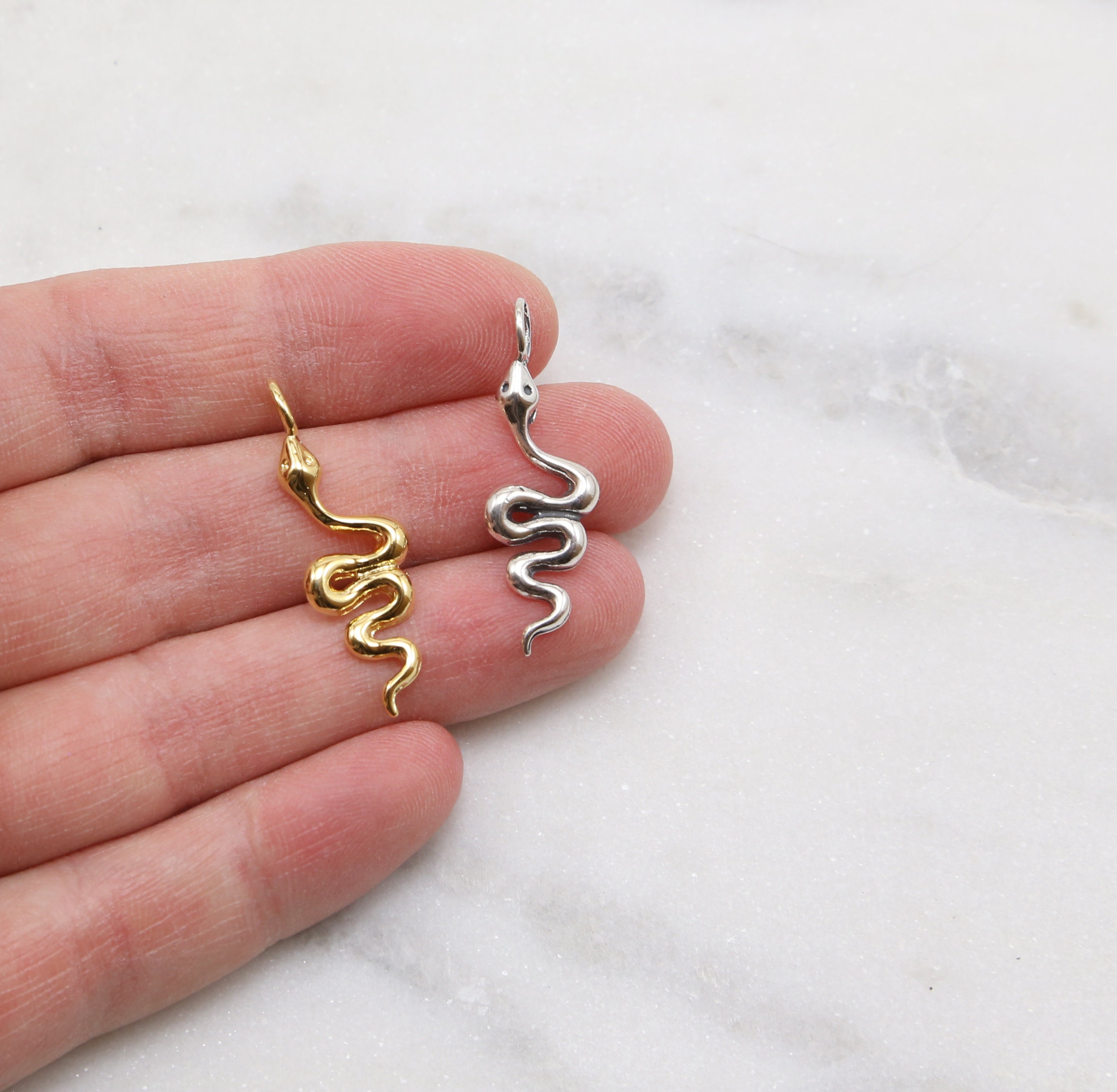 Long Curled Snake Serpent Serpentine Charm Reptile Pendant