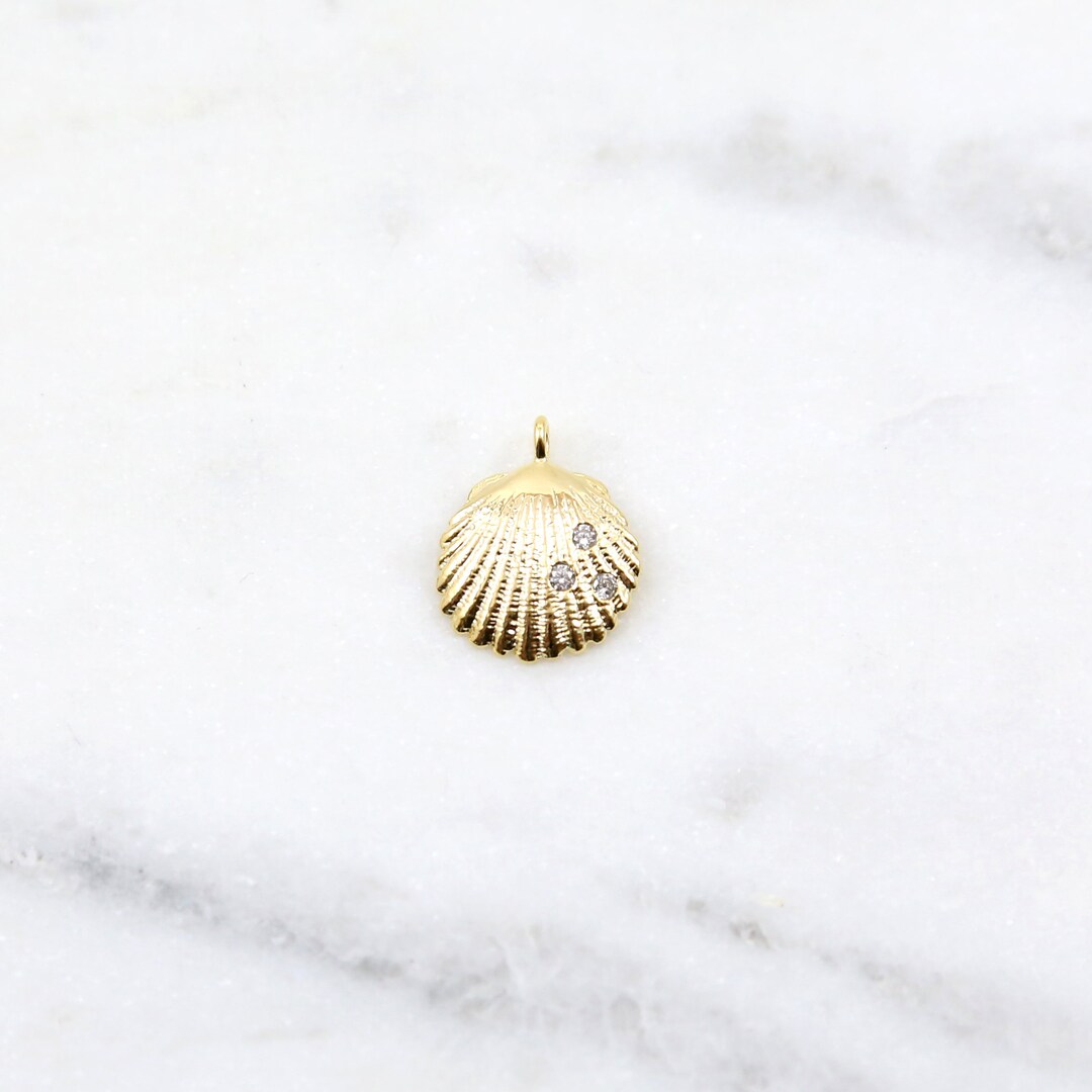 Gold Rigged CZ Shell Charm Sideways Loop Gold Plated Gold Cubic ...