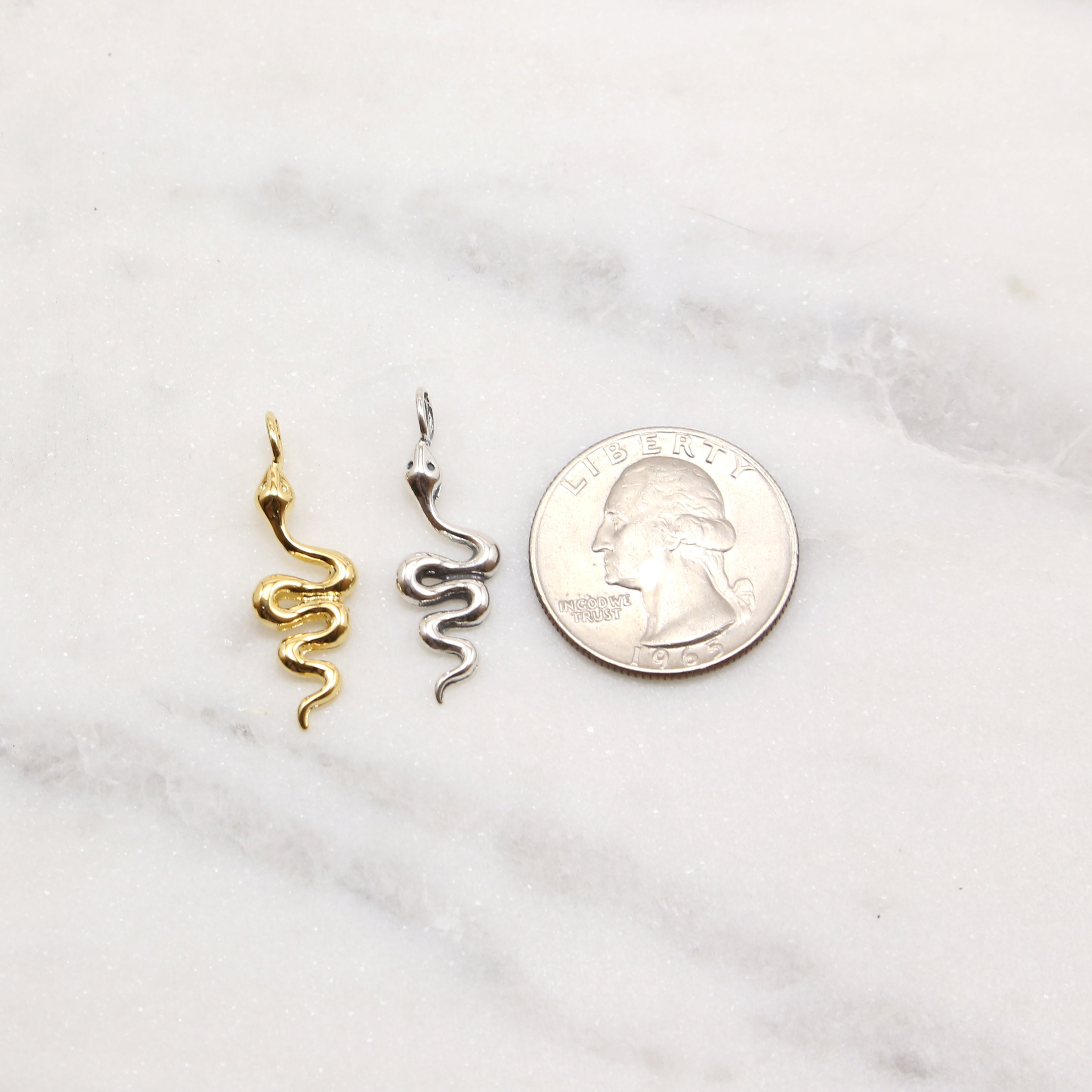 Long Curled Snake Serpent Serpentine Charm Reptile Pendant