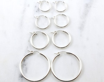 1 Pair Sterling Silver Thick Latch Click Hoops Jewelry Earrings Modern Jewelry Thick Tube Hoop Earring Findings 15mm, 18mm, 22mm, 34mm