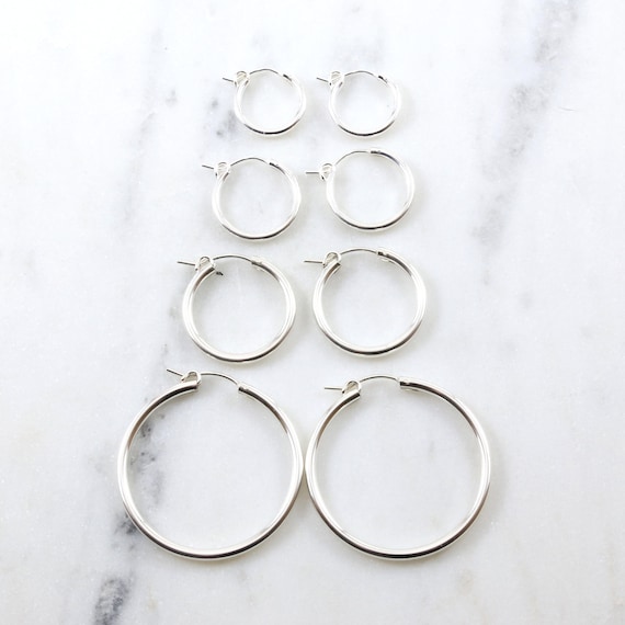 Hoop Earrings 34mm Hammered Sterling Silver Click Close Hoop Earrings 34mm Hammered Sterling Silver Click Close