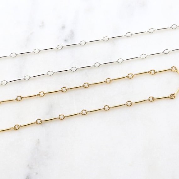 14K Gold Filled Chain 1x8mm Bar Tube Chain Dainty Minimal Unfinished Chain for Permanent Jewelry, Sterling Silver Chain Sold by the Foot
