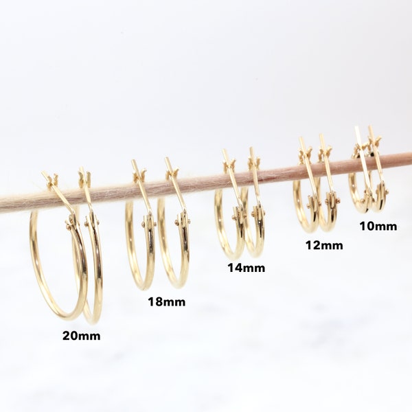14K Gold Filled Hoops Thin Lightweight Hinged Hoops Click Gold Latch Endless Hoop Earrings Modern 10mm, 12mm, 14mm, 18mm, 20mm 14k GF 1 Pair