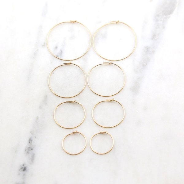 1 Pair Thin Dainty 14K Gold Filled, Sterling Silver Beading Hoop Earrings Gold Hoops, 15mm, 20mm, 25mm, 30mm, Endless Earring Wires Hook