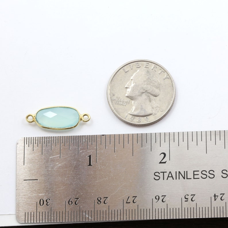 1 pc Gold Aqua Chalcedony Light Blue Skinny Connector Link Gemstone Rectangle Charm Gold Rim Bezel Gemstone Connector Gold Faceted Stone image 4