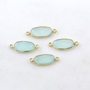 1 pc Gold Aqua Chalcedony Light Blue Skinny Connector Link Gemstone Rectangle Charm Gold Rim Bezel Gemstone Connector Gold Faceted Stone image 1