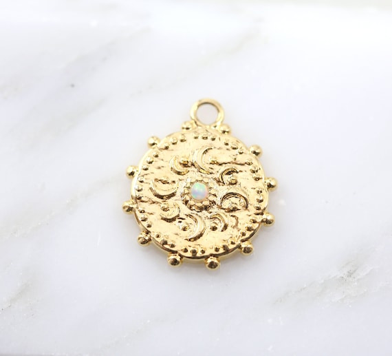 14k Gold CZ Moon and Star 15mm Charm Pendant 14k Gold CZ Moon and Star 15mm Charm Pendant
