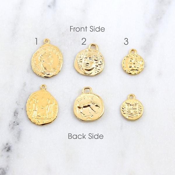 Ancient Greek Coins Round Medallion Roman Coin Vermeil Gold 18k Gold over Sterling Sterling Silver, Gold Disc Coin Jewelry Necklace Charm