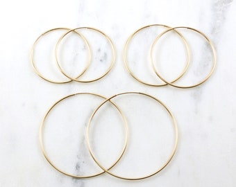 1 Pair Large Extra Large 14K Gold Filled Endless Hoop Earrings Gold Hoops, 35mm, 40mm, 50mm Earring Wires Earring Hook Component 1.25mm